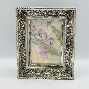 Silver Floral‎ Rose Picture Frame 3.5x5 Ornate Cottagecore Hollywood Regency